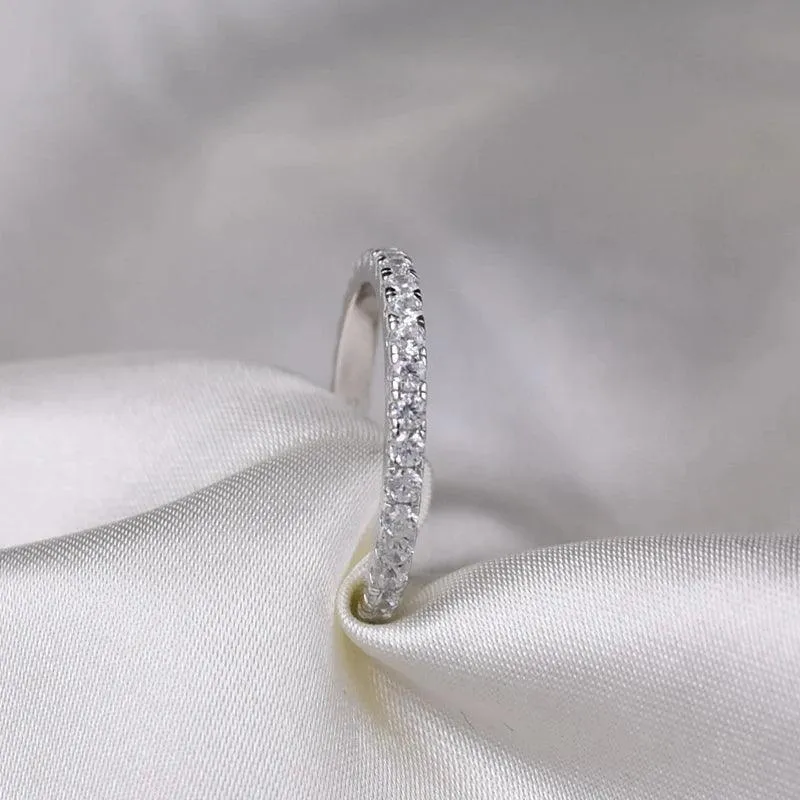 Delicate Sparkling Moissanite Diamonds Eternity Rings For Women - Silver Wedding Engagement Fine Jewellery 