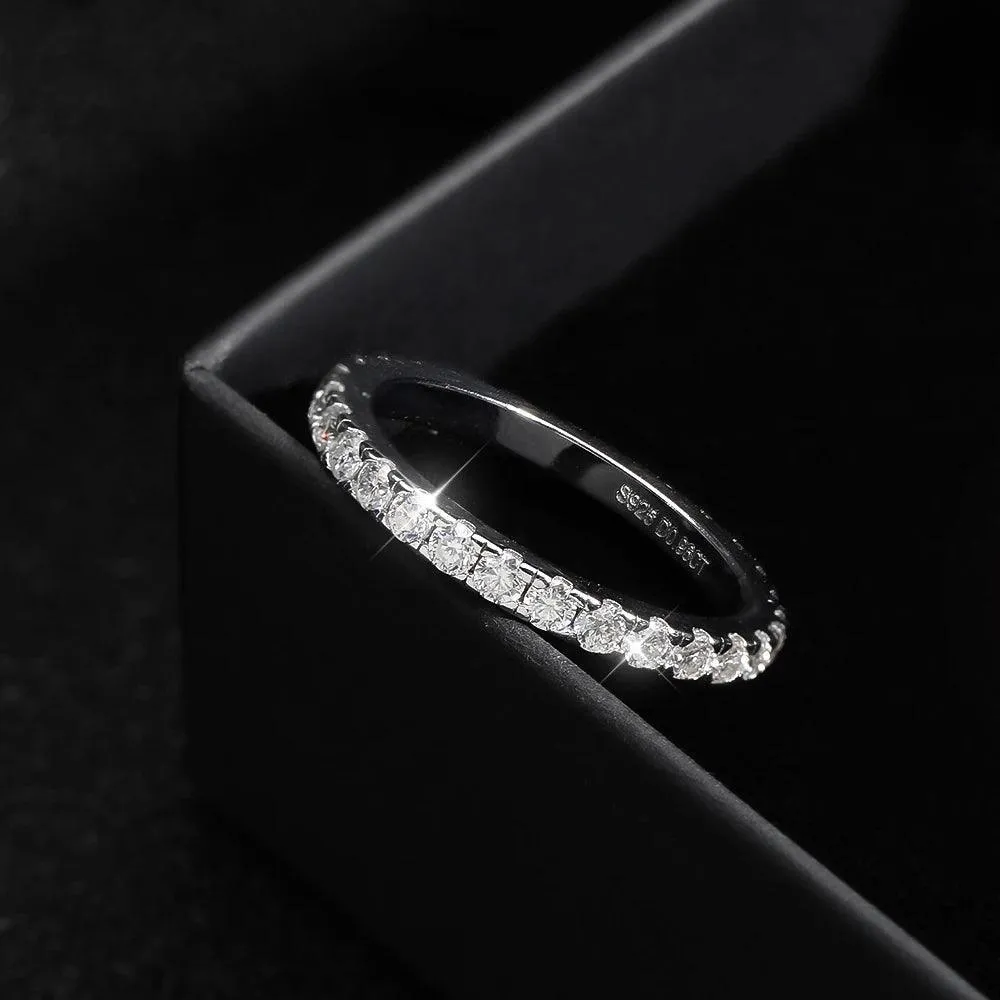 Delicate Sparkling Moissanite Diamonds Eternity Rings For Women - Silver Wedding Engagement Fine Jewellery 