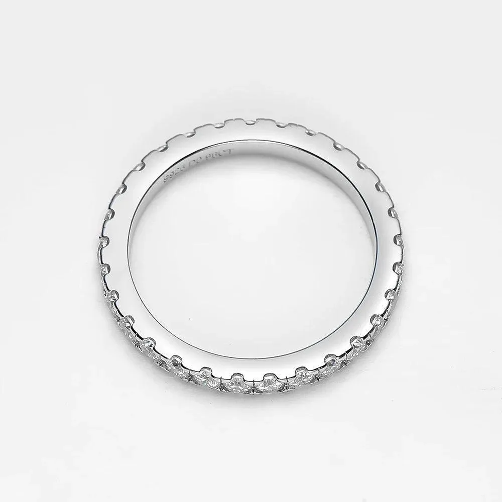 Delicate Sparkling Moissanite Diamonds Eternity Rings For Women - Silver Wedding Engagement Fine Jewellery 