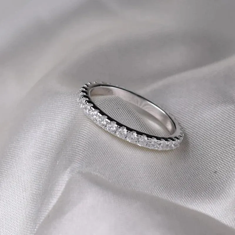 Delicate Sparkling Moissanite Diamonds Eternity Rings For Women - Silver Wedding Engagement Fine Jewellery 