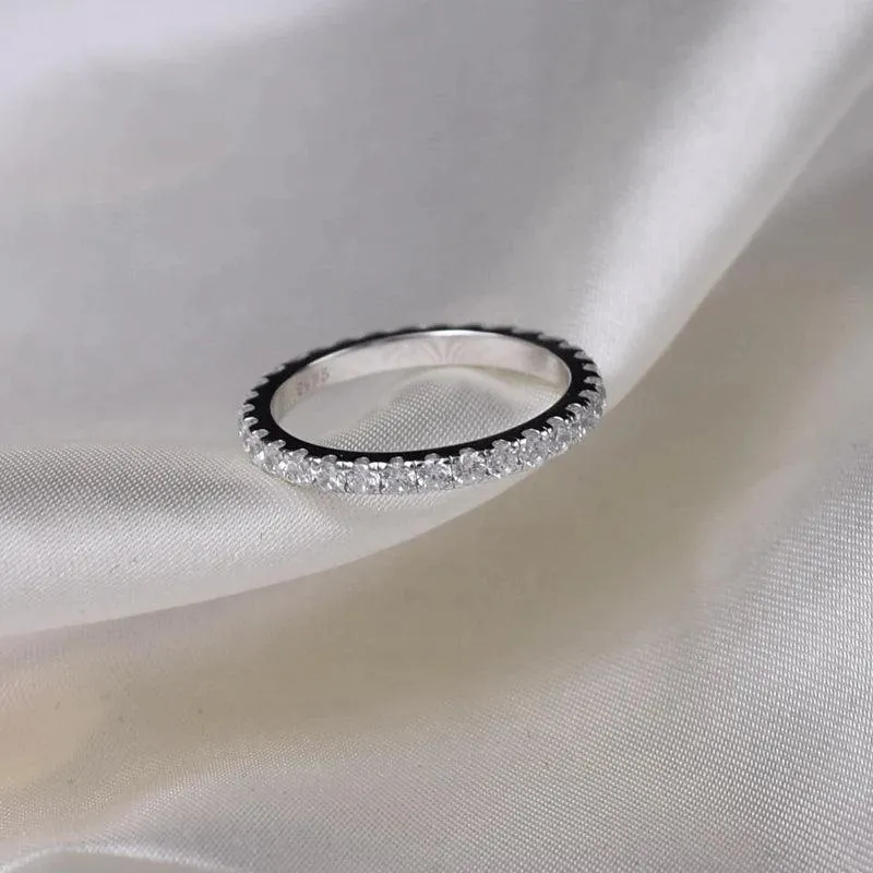 Delicate Sparkling Moissanite Diamonds Eternity Rings For Women - Silver Wedding Engagement Fine Jewellery 