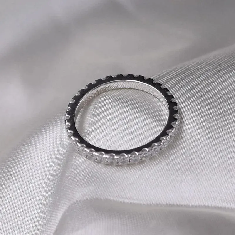 Delicate Sparkling Moissanite Diamonds Eternity Rings For Women - Silver Wedding Engagement Fine Jewellery 