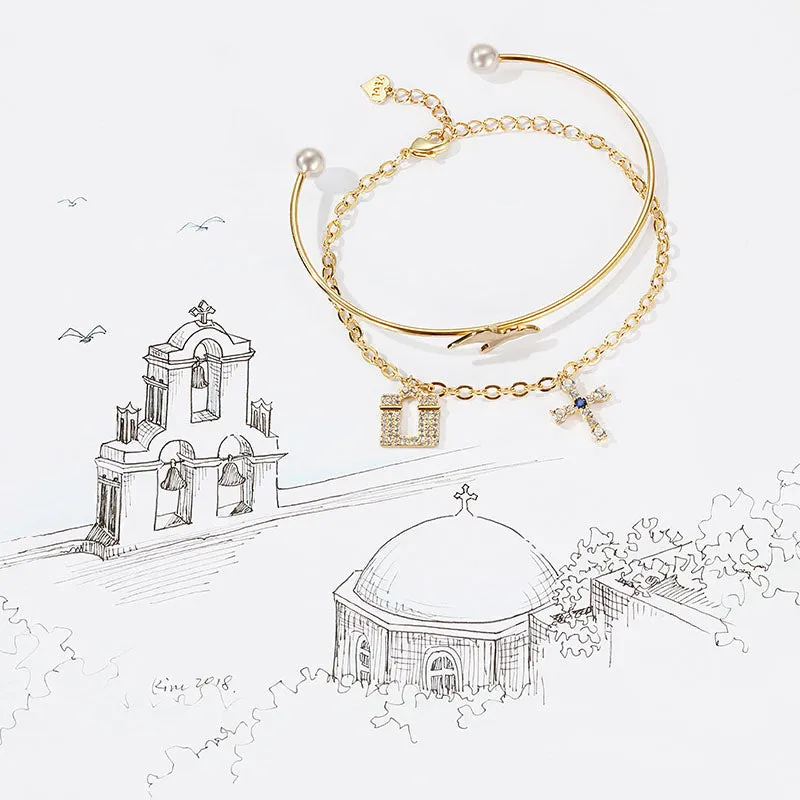 Designer Happy Door Cross Double Strand Bangle Bracelet Chic Jewelry Accessories Gift for Women