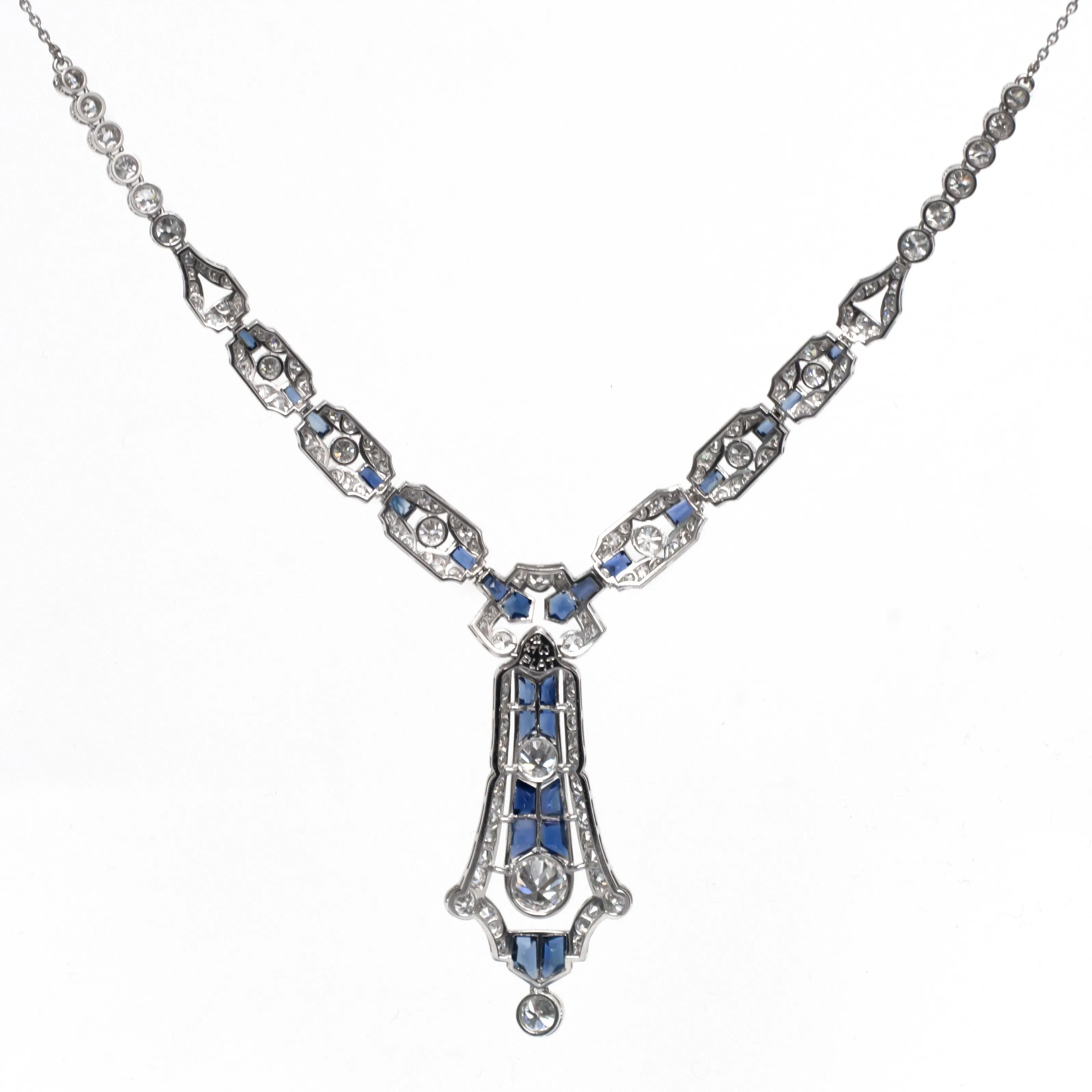 Diamond and Sapphire Platinum Necklace