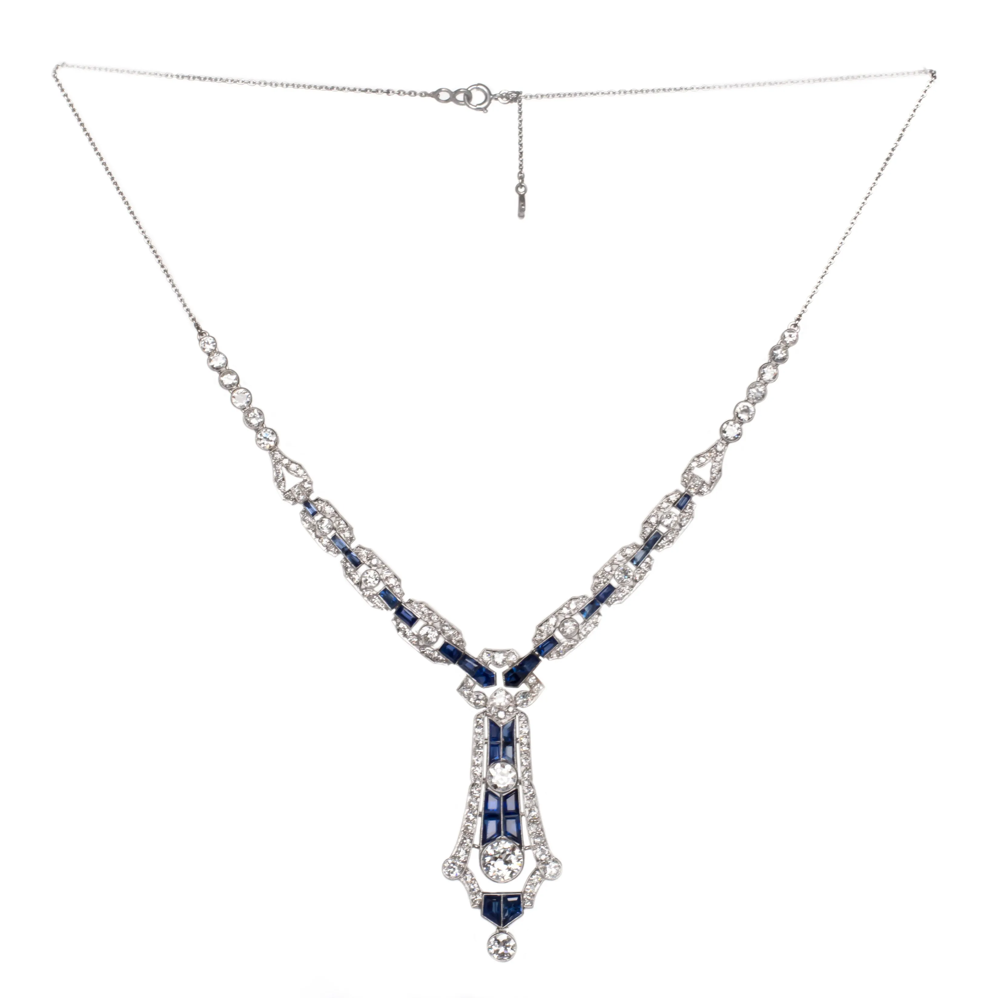 Diamond and Sapphire Platinum Necklace