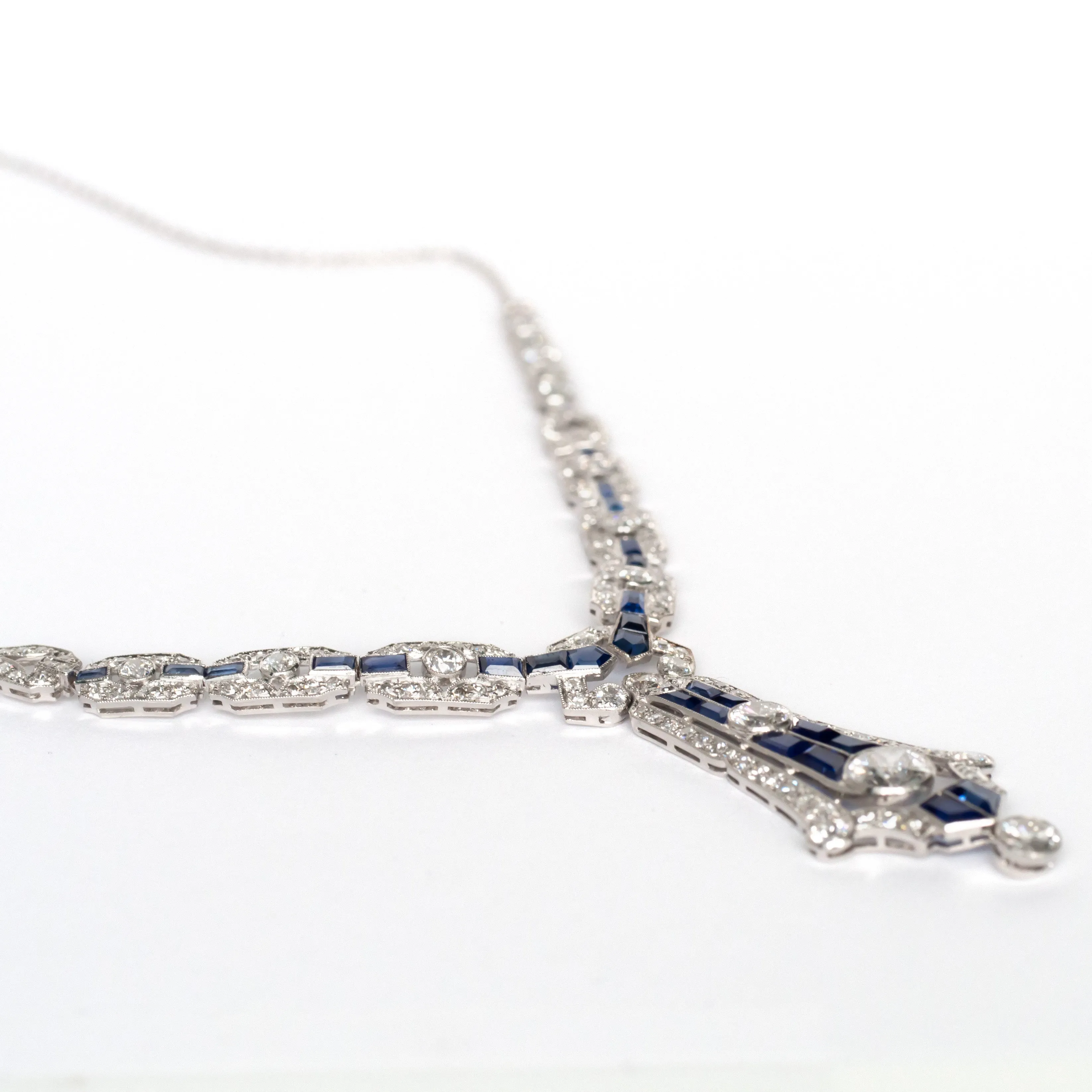 Diamond and Sapphire Platinum Necklace
