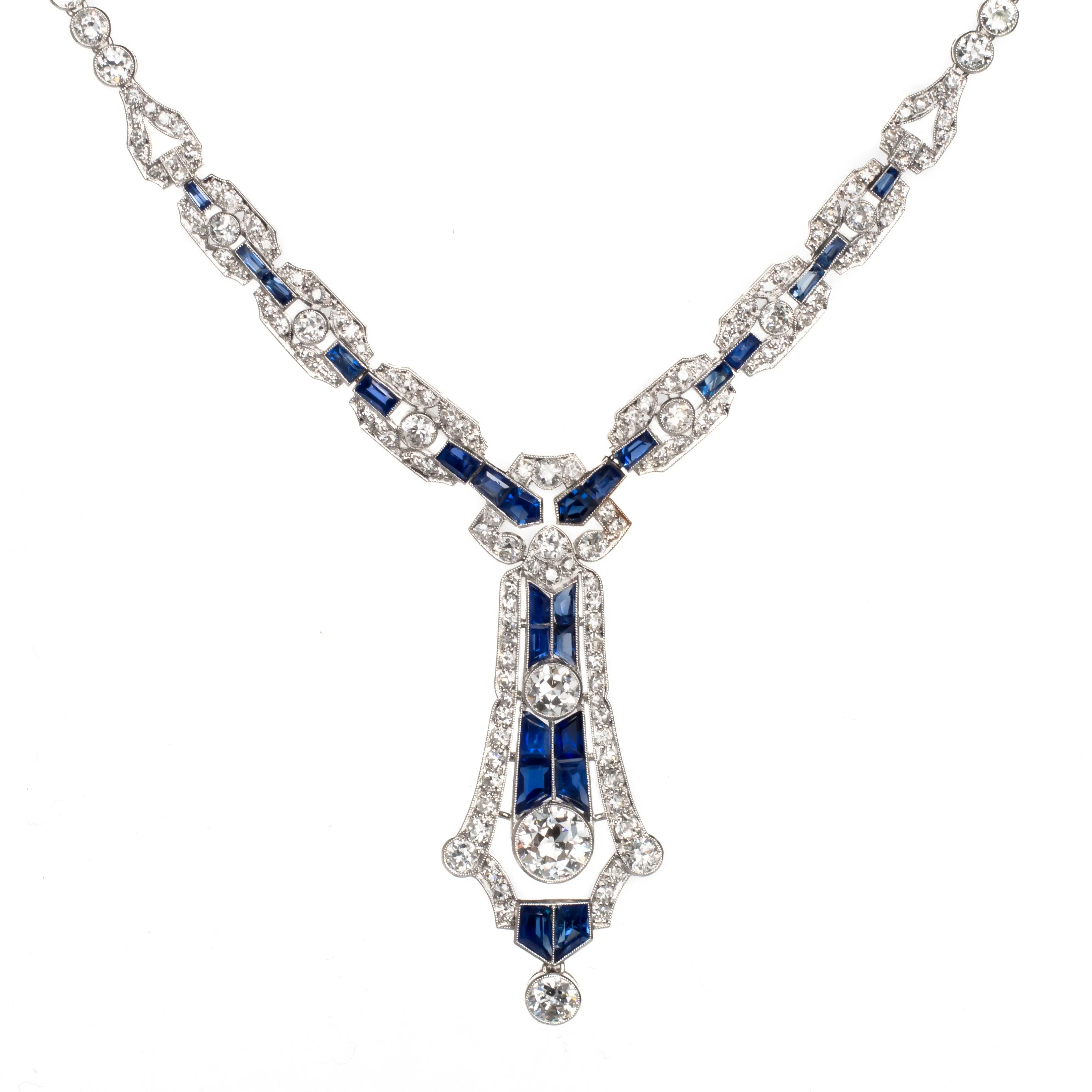 Diamond and Sapphire Platinum Necklace