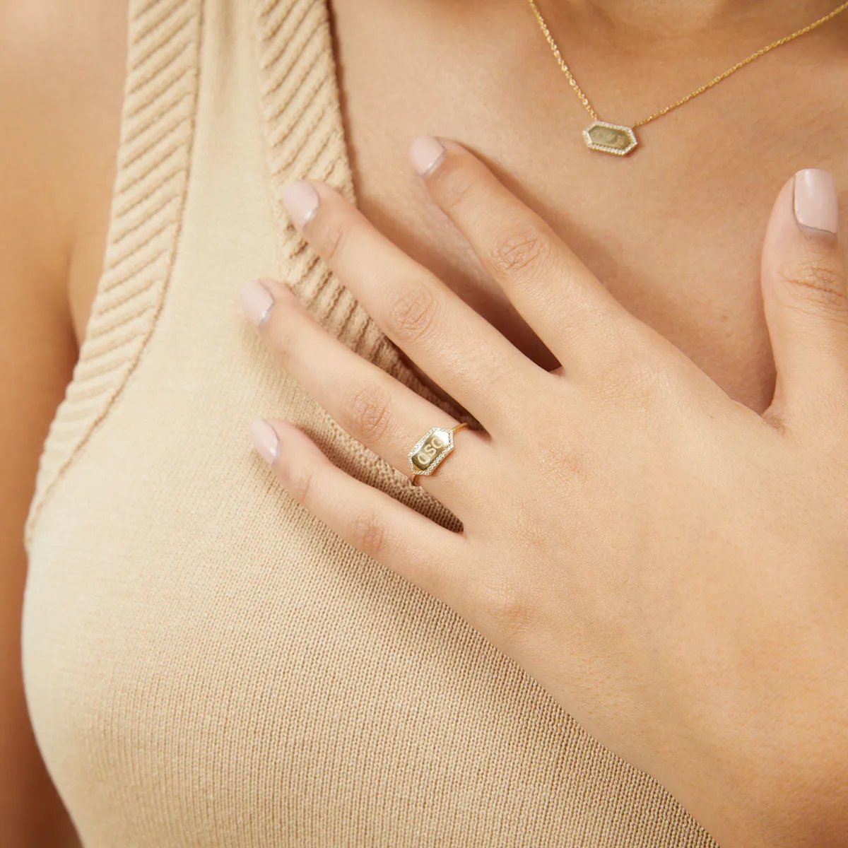 Diamond Hex Engravable Tag Ring