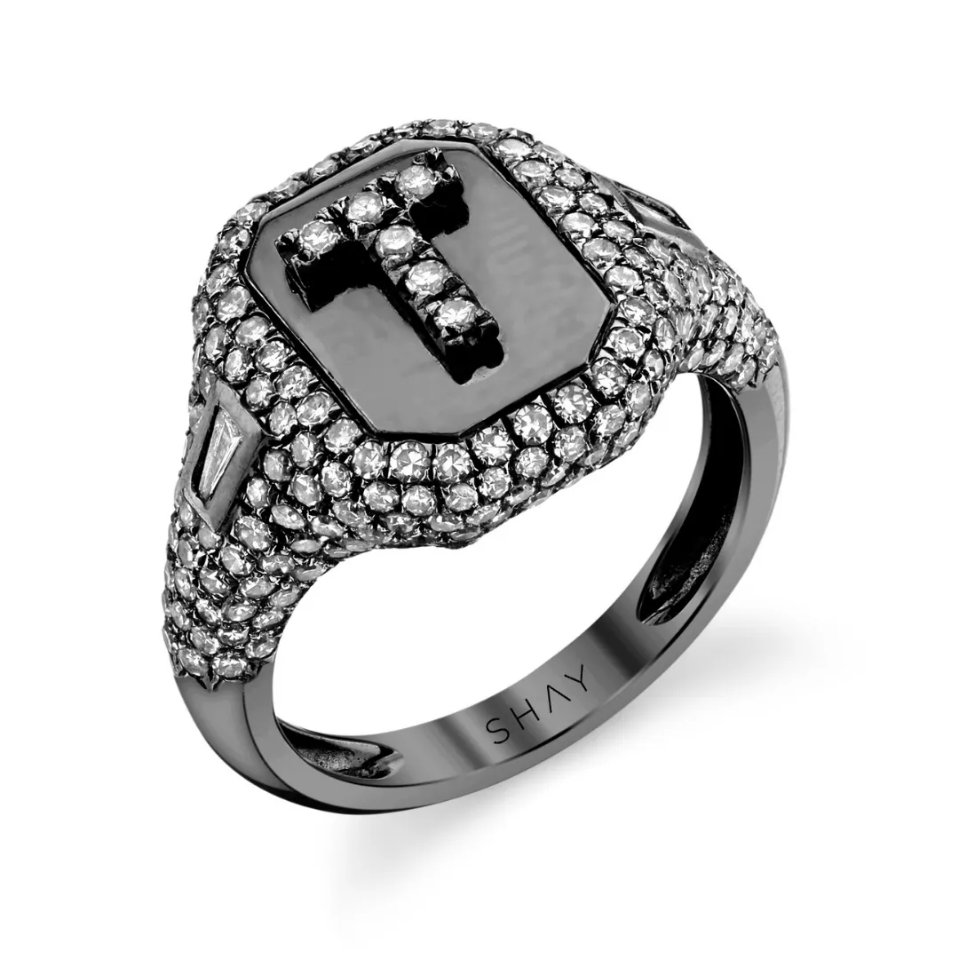 DIAMOND PAVE INITIAL PINKY RING