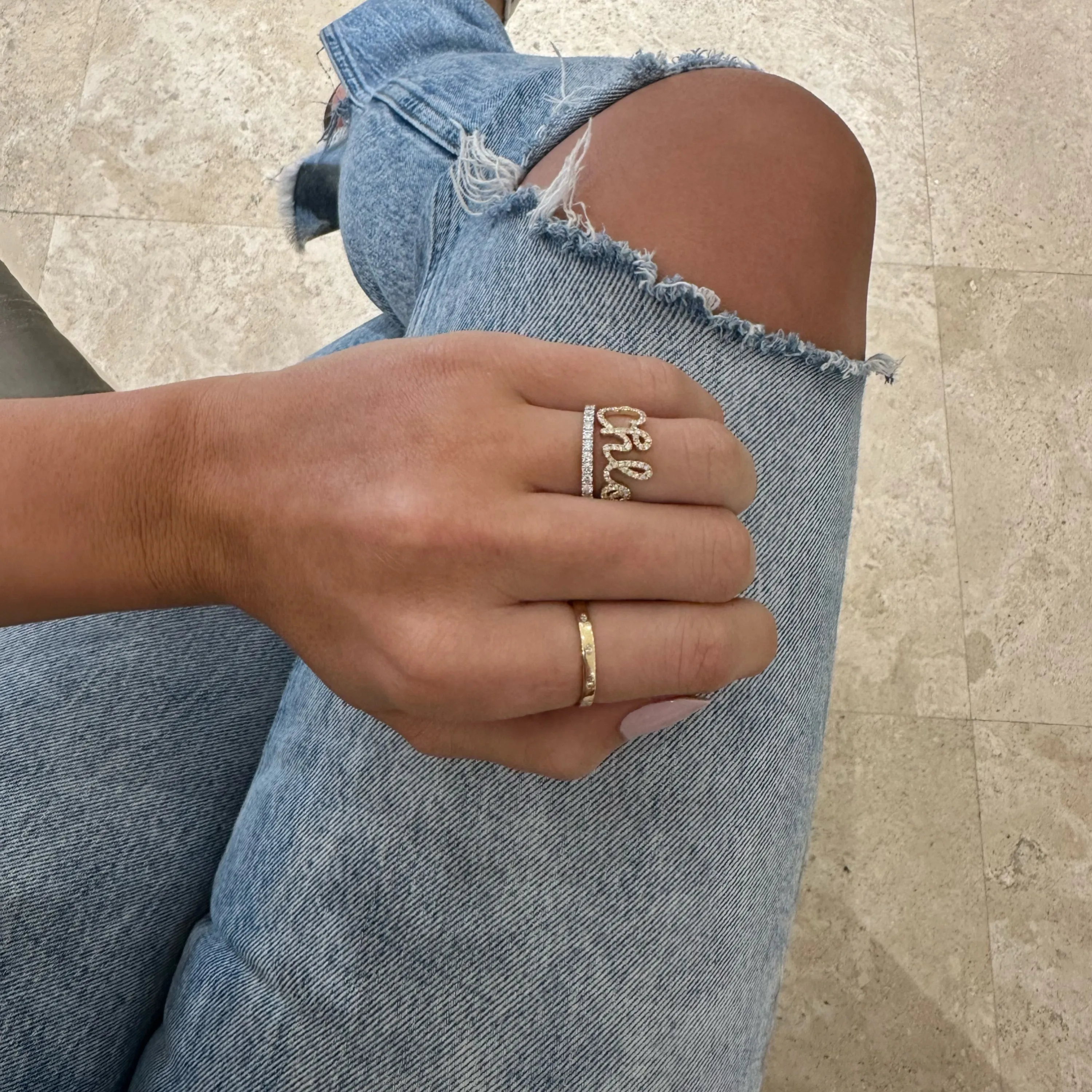 Diamond Script Name Ring