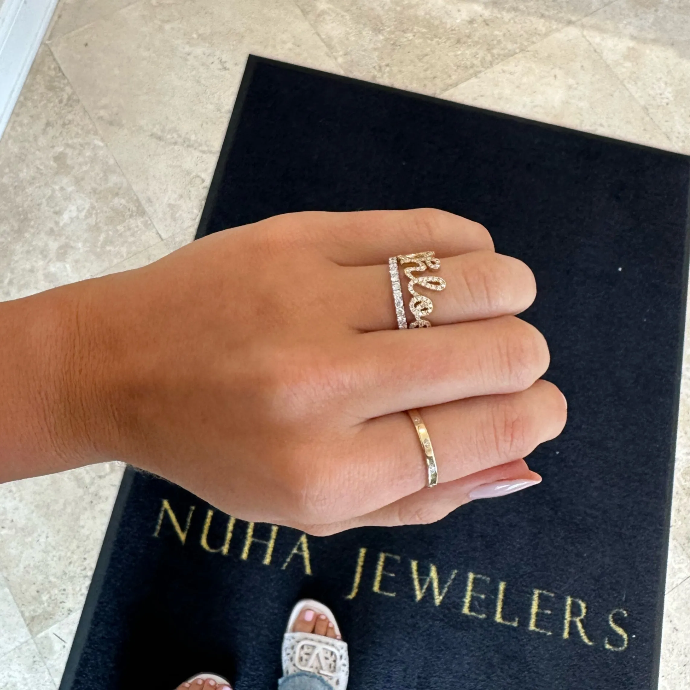 Diamond Script Name Ring