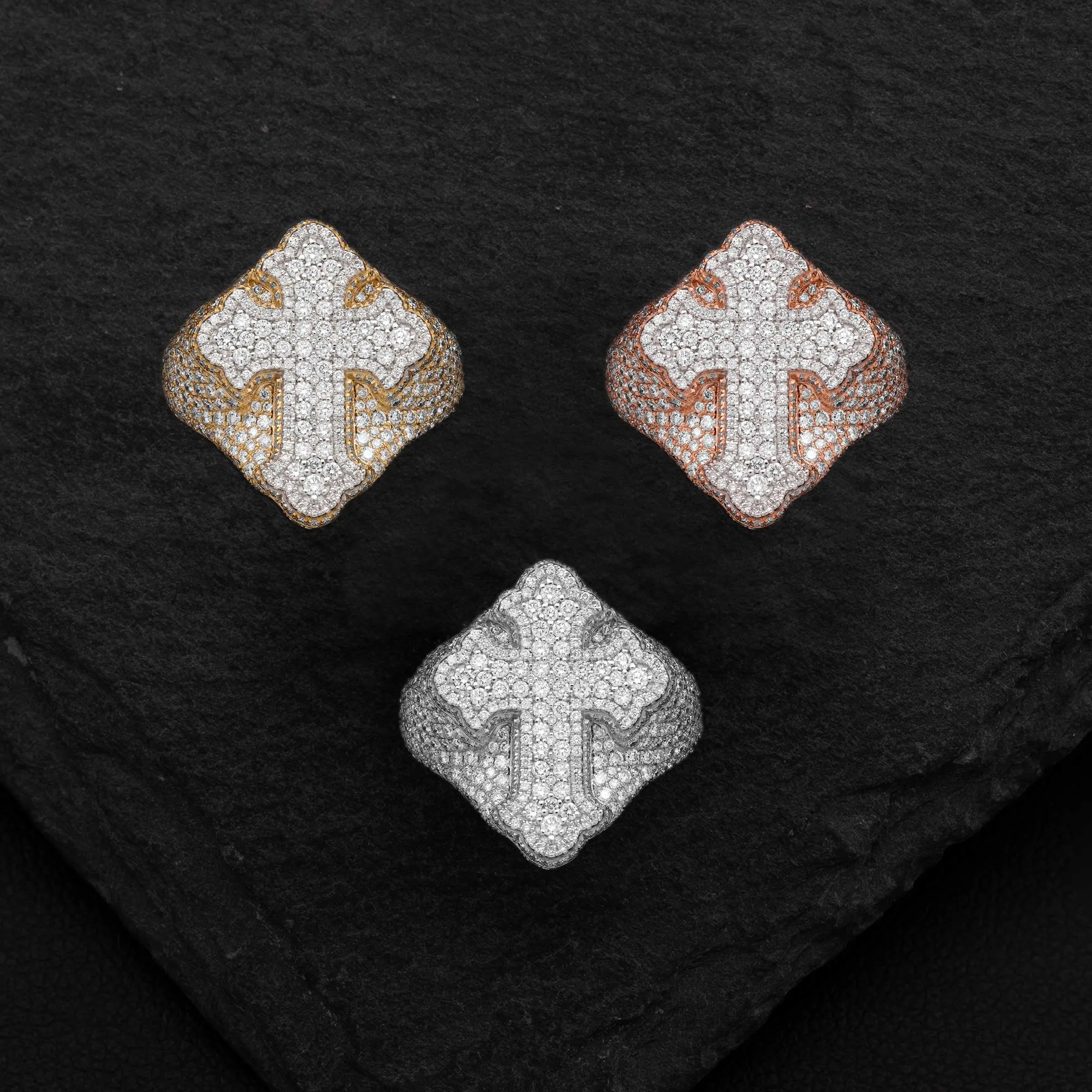 Diamond Signet Cross Ring 3.92ct 14K Gold