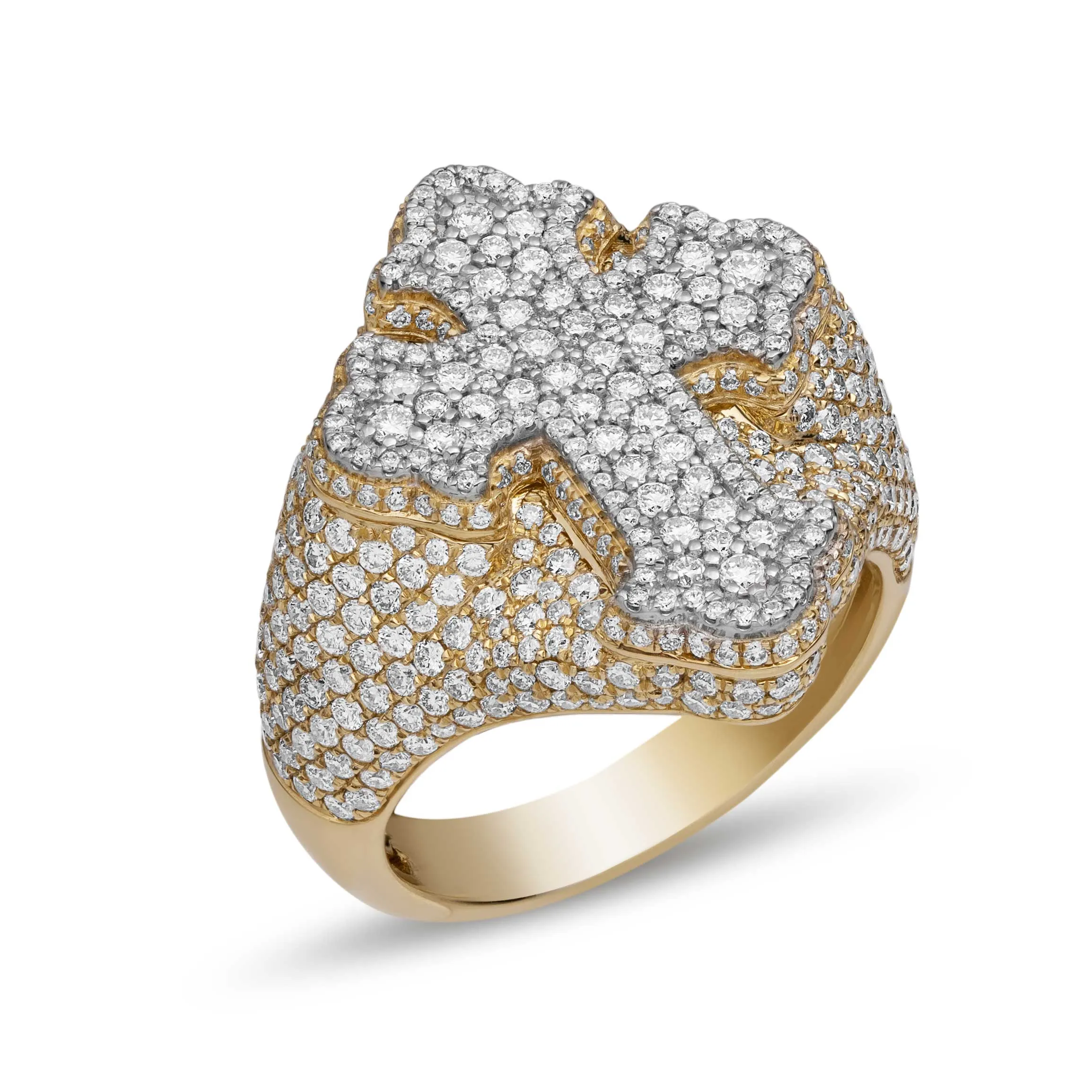 Diamond Signet Cross Ring 3.92ct 14K Gold