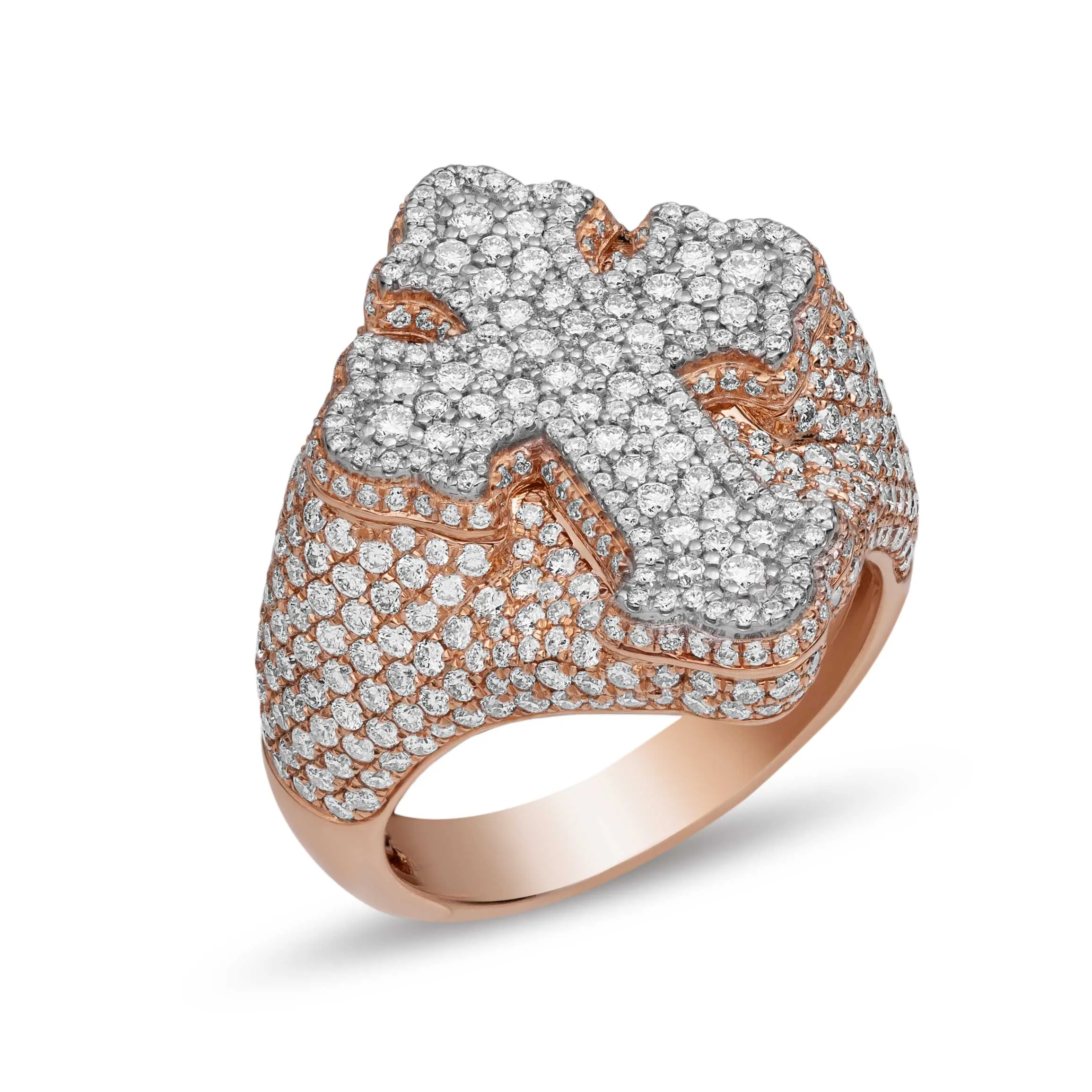 Diamond Signet Cross Ring 3.92ct 14K Gold