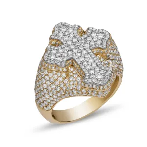 Diamond Signet Cross Ring 3.92ct 14K Gold