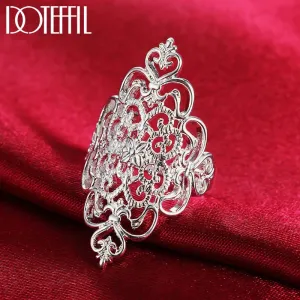 DOTEFFIL 925 Sterling Silver Pattern Hollow Ring - Trendy Charm Jewelry for Women