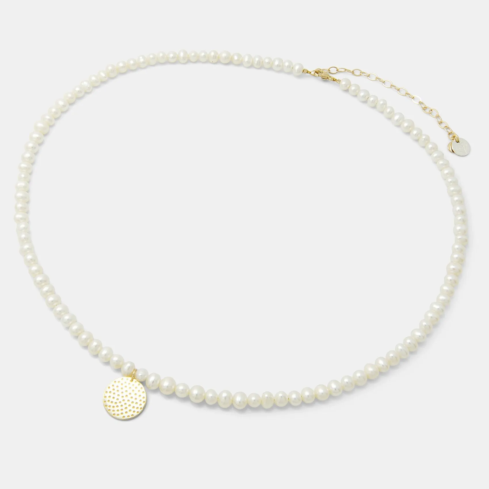 Dots Texture Solid Gold Pendant on Pearls