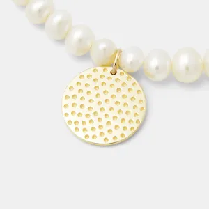 Dots Texture Solid Gold Pendant on Pearls