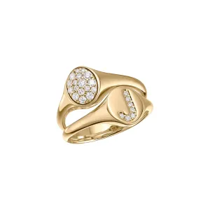 Double Row Initial   Diamond Pave Signet Ring