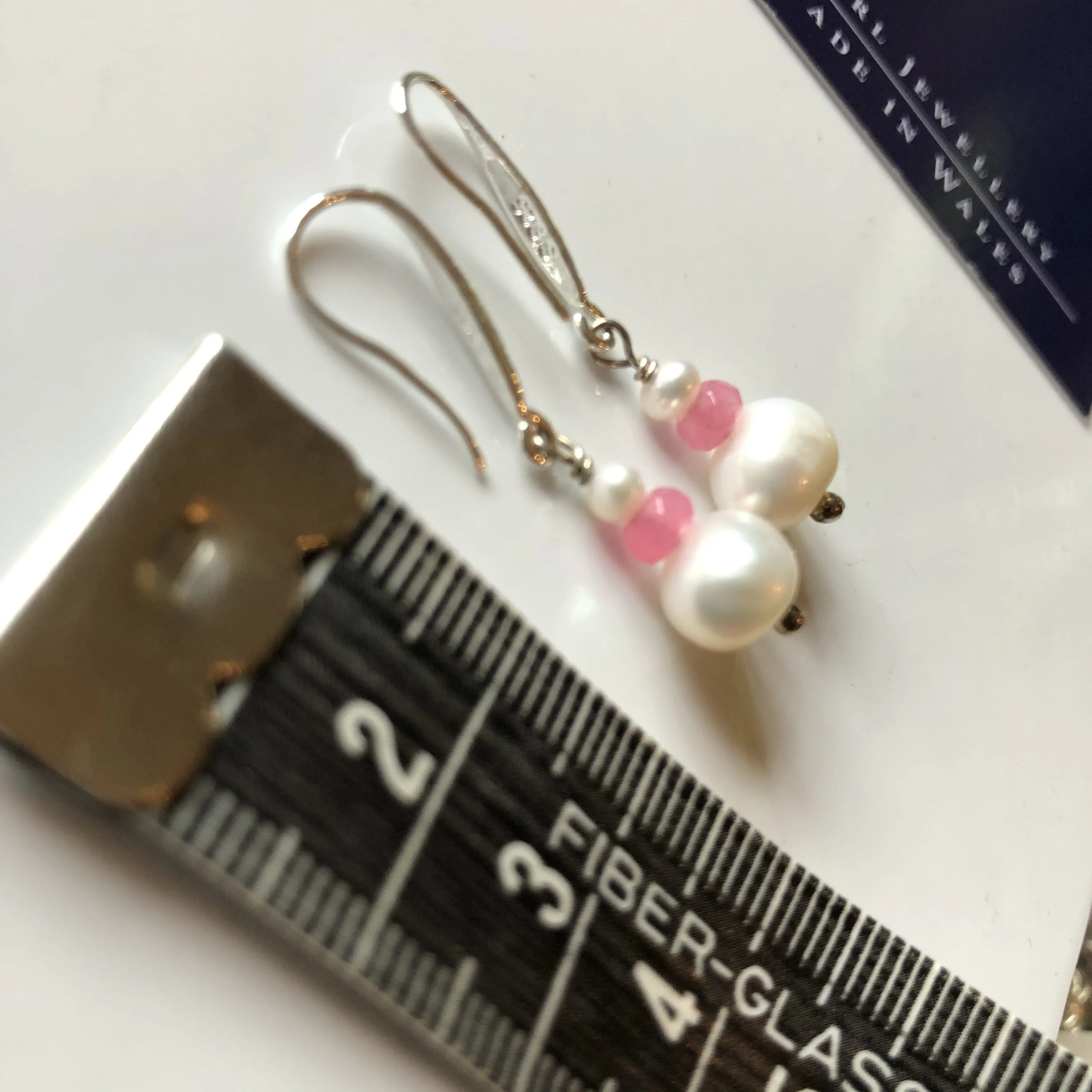 Earrings: Ivory pearl and pale pink crystal drop earrings