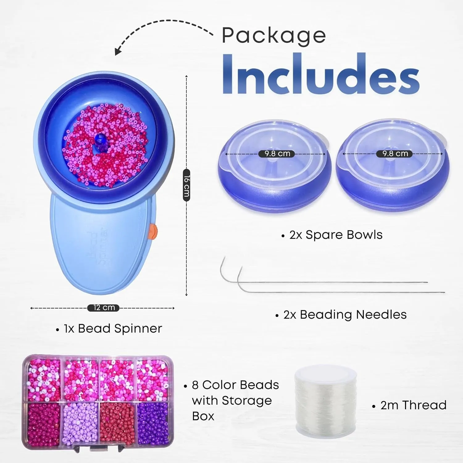 Electric Bead Spinner for Jewelry Making | Adjustable Speed Bracelet Spinner Kit with Forward & Reverse Rotation | 3 Bowls with Lids | 2 Big Eye Bead Spinner Needles & 8 Colored Beads