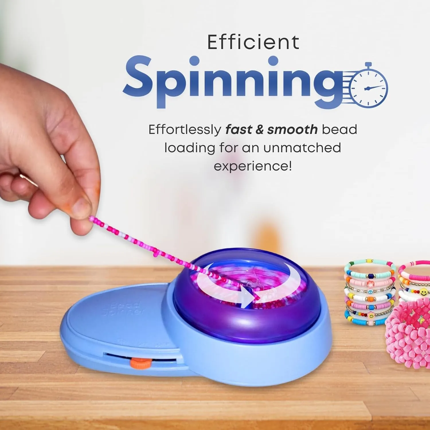 Electric Bead Spinner for Jewelry Making | Adjustable Speed Bracelet Spinner Kit with Forward & Reverse Rotation | 3 Bowls with Lids | 2 Big Eye Bead Spinner Needles & 8 Colored Beads