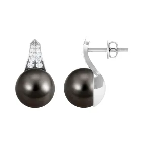 Elegant Black Pearl Drop Earrings with Diamond