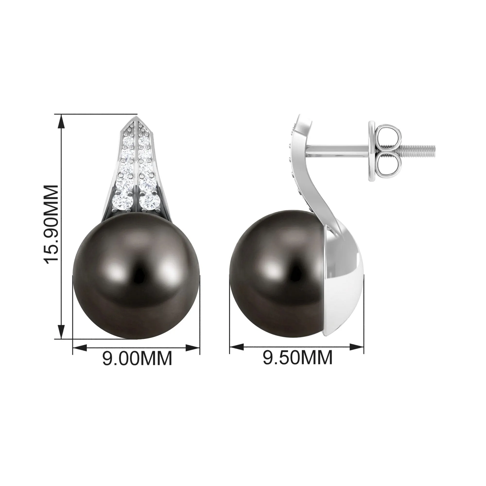 Elegant Black Pearl Drop Earrings with Diamond