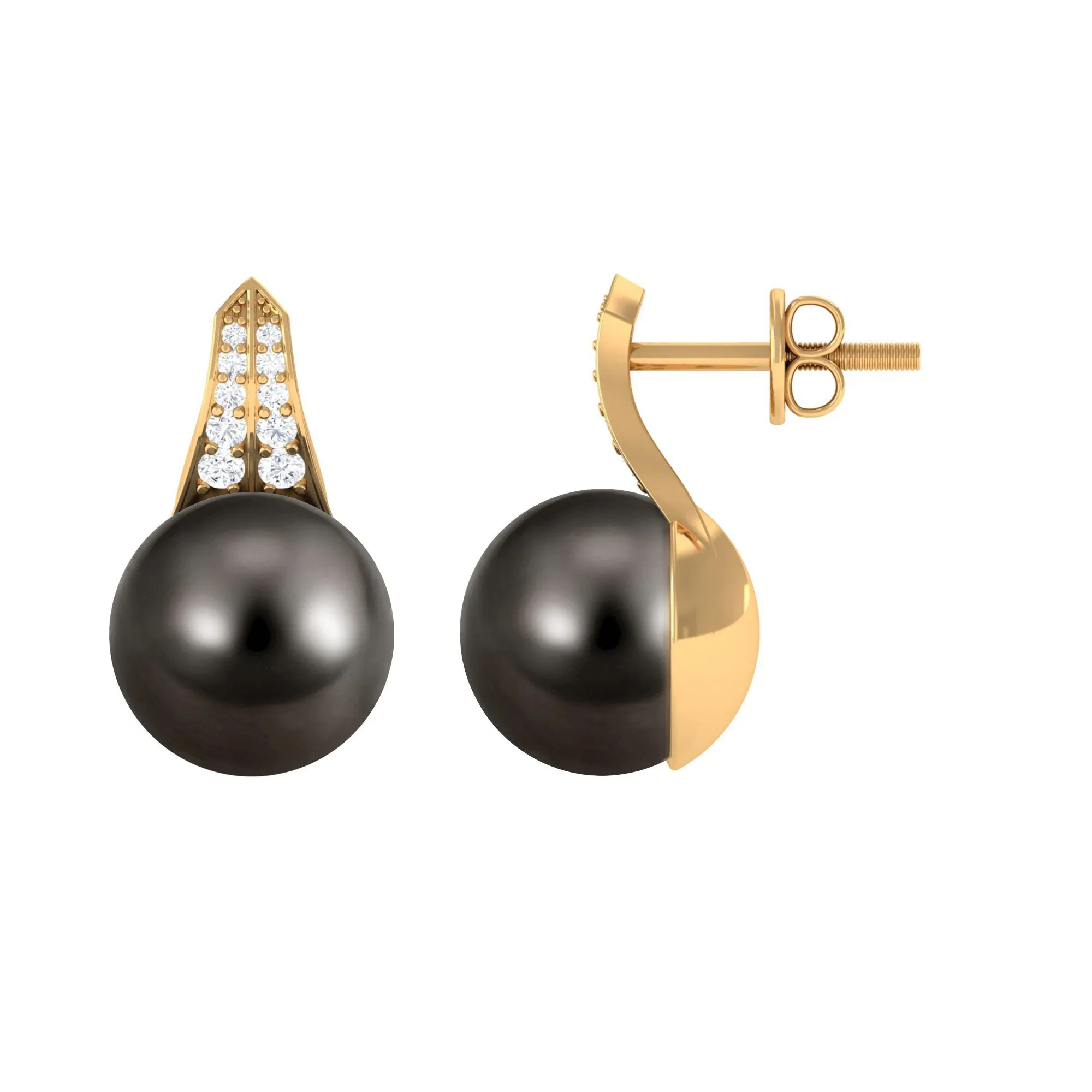 Elegant Black Pearl Drop Earrings with Diamond