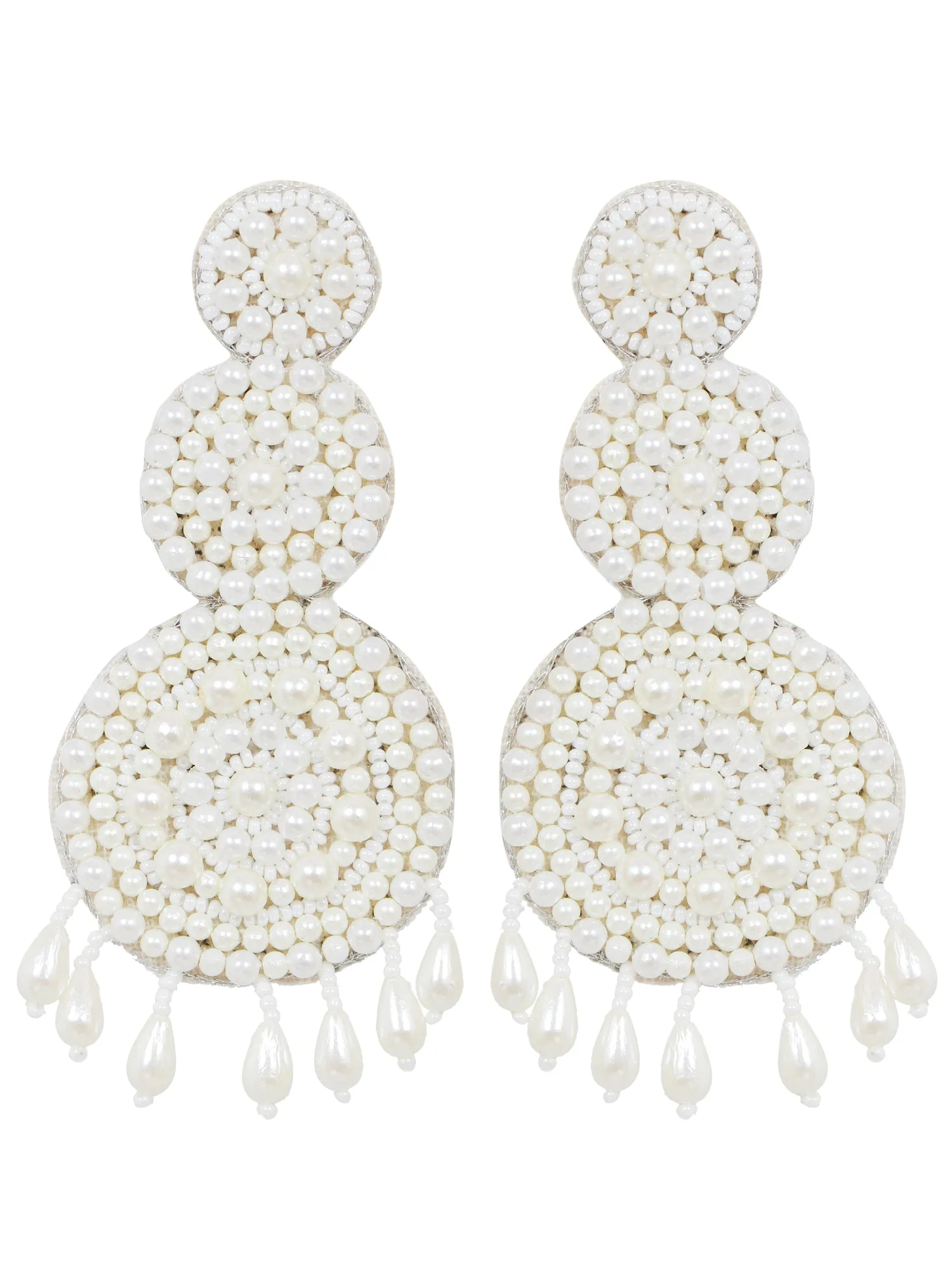 Elegant Boho Handmade White Stylish Dangler Earrings with Pearls, Designer Wedding Accessories