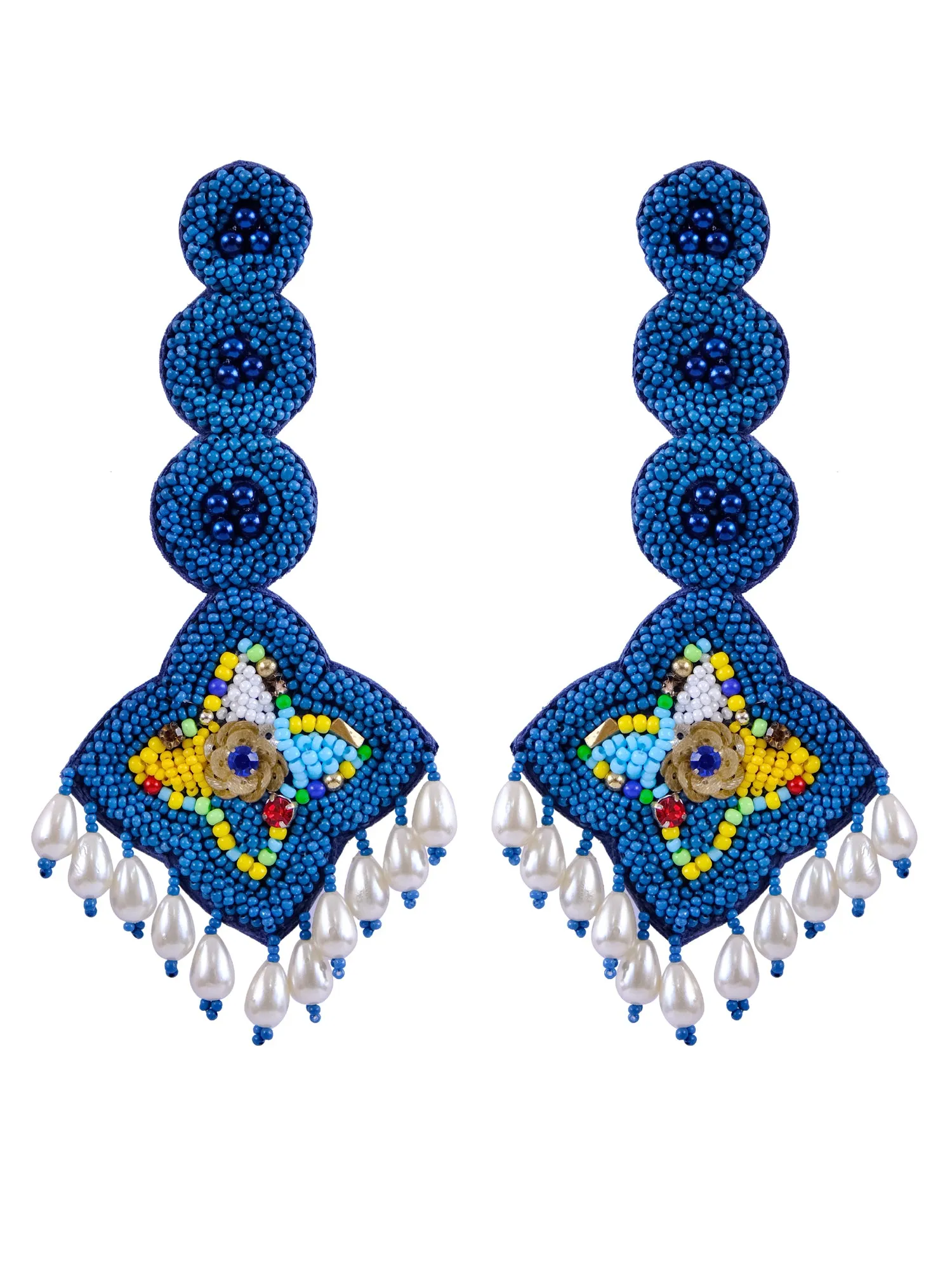 Elegant Boho Handmade White Stylish Dangler Earrings with Pearls, Designer Wedding Accessories