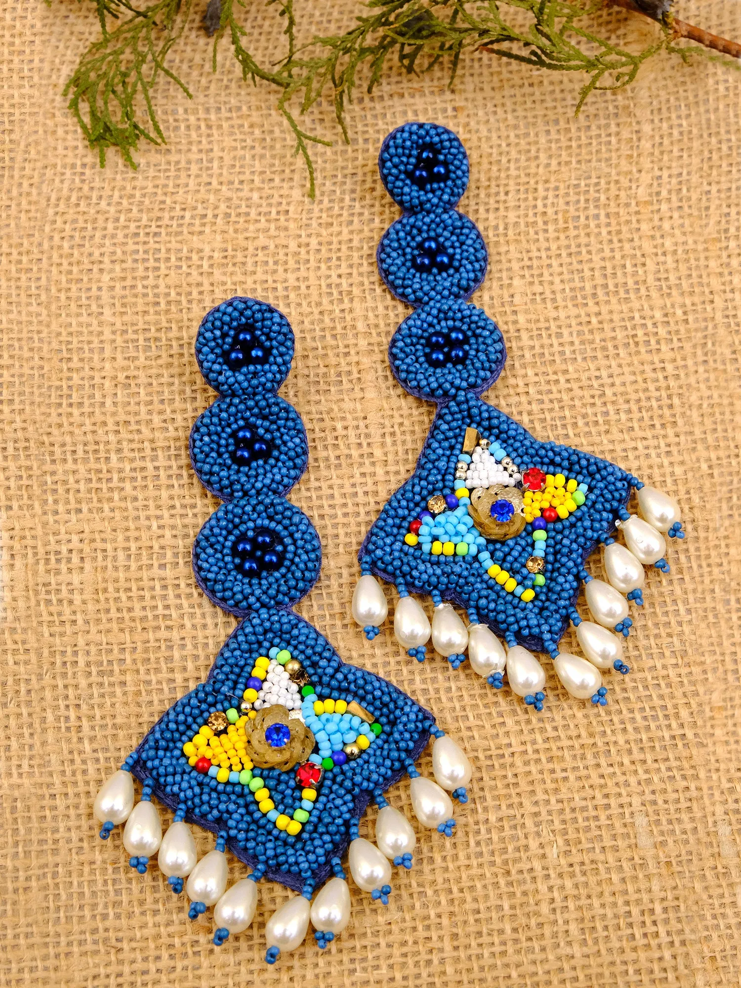 Elegant Boho Handmade White Stylish Dangler Earrings with Pearls, Designer Wedding Accessories