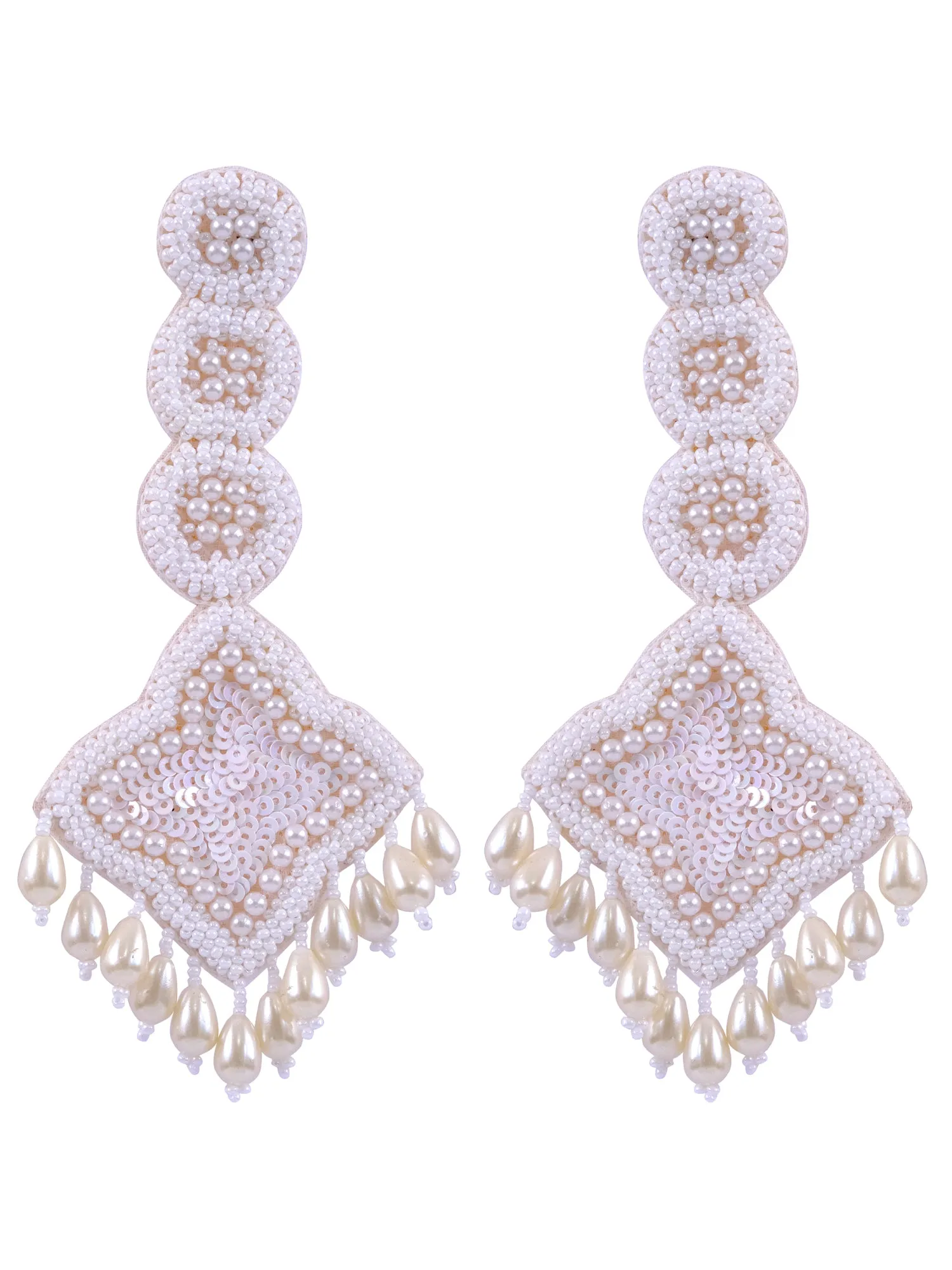 Elegant Boho Handmade White Stylish Dangler Earrings with Pearls, Designer Wedding Accessories