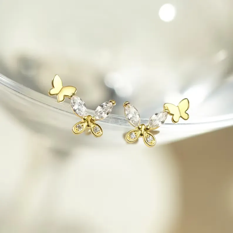 Elegant Butterfly Charm: Minimalist CZ Earrings