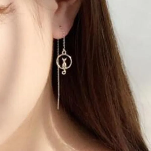 Elegant Cat on Moon Lucky Earrings