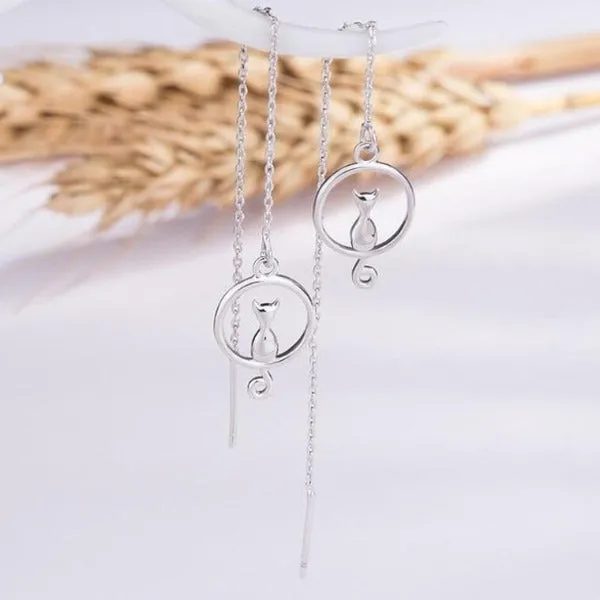 Elegant Cat on Moon Lucky Earrings