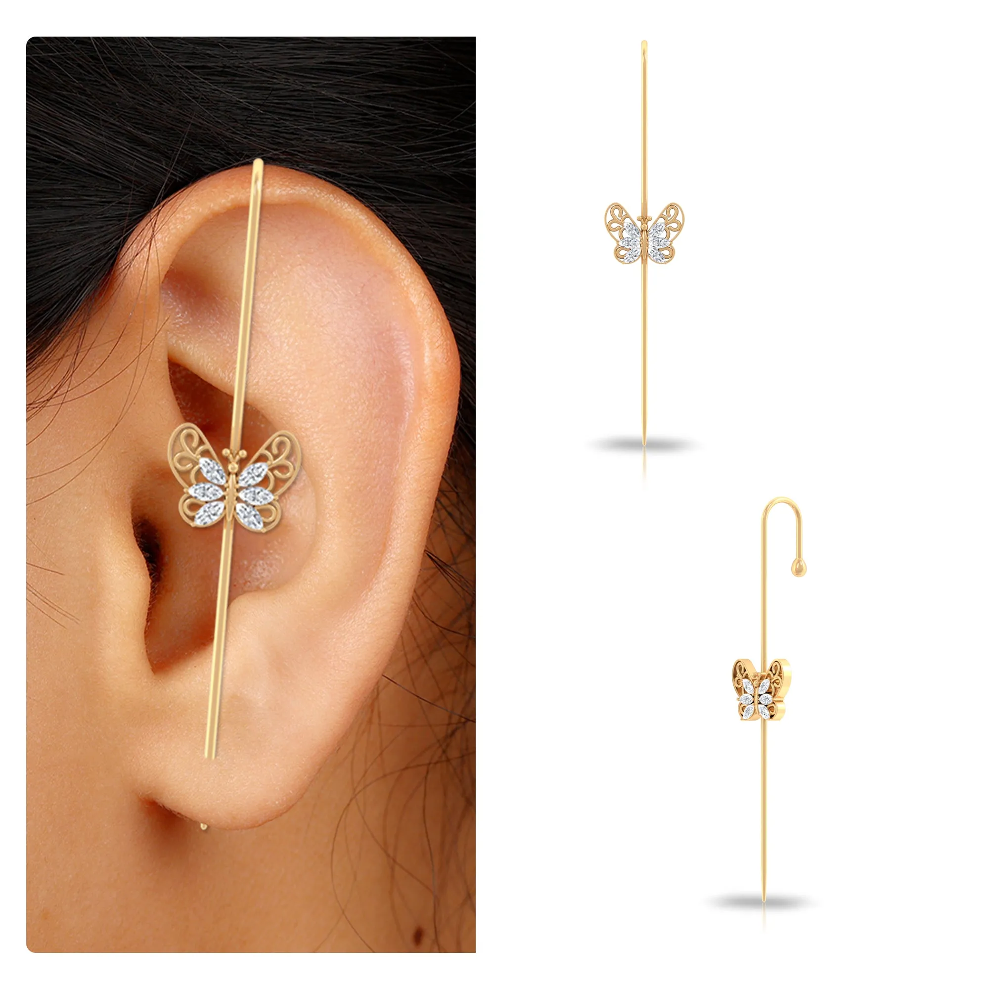 Elegant Certified Moissanite Butterfly Ear Pin Earring