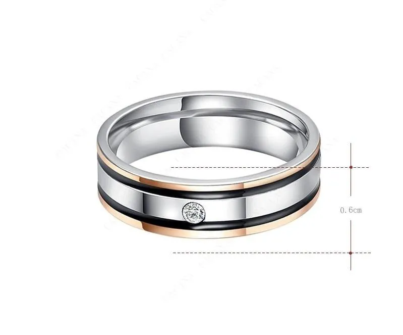 Elegant Double Black Border Titanium Rings For Women