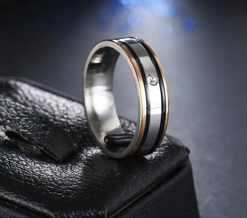Elegant Double Black Border Titanium Rings For Women