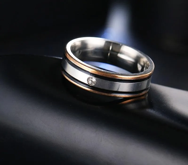 Elegant Double Black Border Titanium Rings For Women
