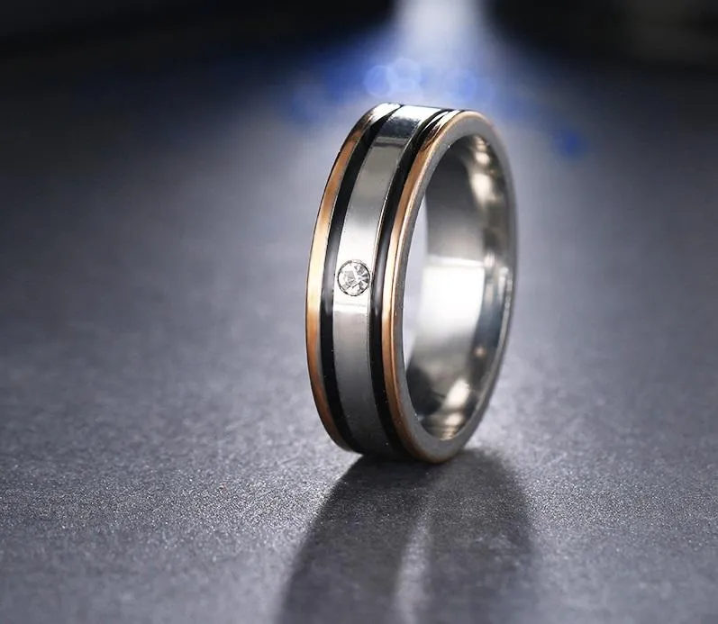 Elegant Double Black Border Titanium Rings For Women