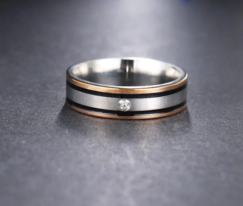 Elegant Double Black Border Titanium Rings For Women