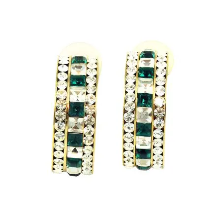 Elegant Emerald Rhinestone Hoops