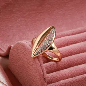 Elegant Ethnic Flower 14K Rolled Rose Gold Leaf Hollow Silver Pattern Ring For Women, Fashion Vintage Jewelry