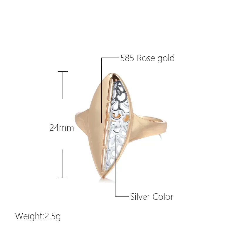 Elegant Ethnic Flower 14K Rolled Rose Gold Leaf Hollow Silver Pattern Ring For Women, Fashion Vintage Jewelry