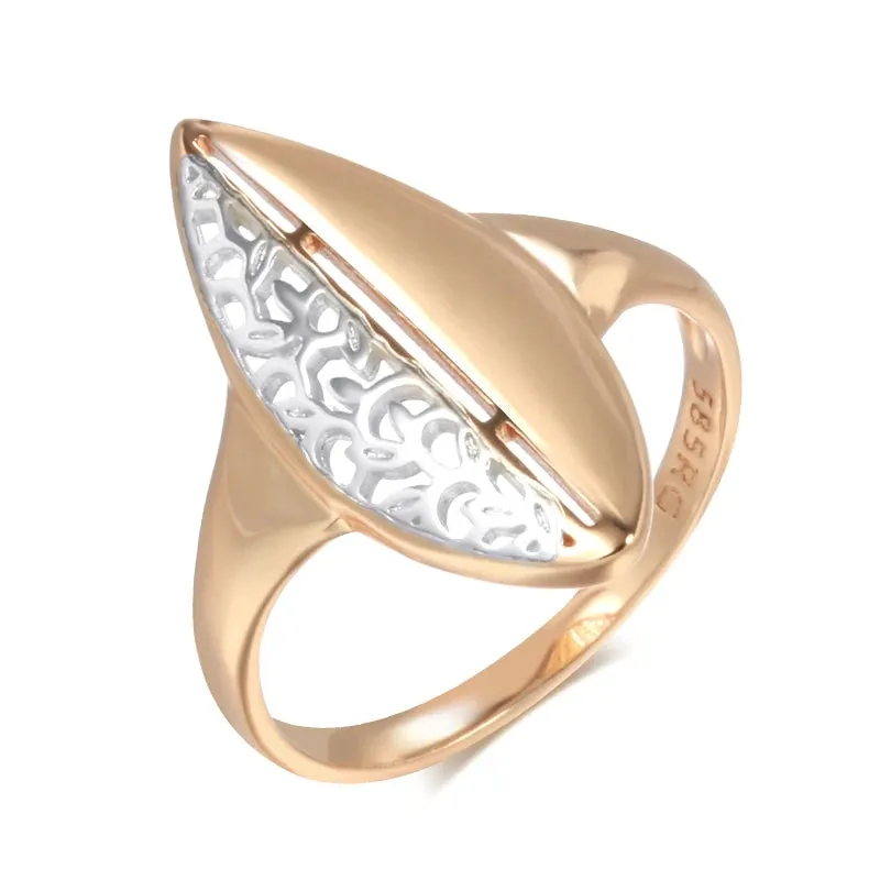 Elegant Ethnic Flower 14K Rolled Rose Gold Leaf Hollow Silver Pattern Ring For Women, Fashion Vintage Jewelry