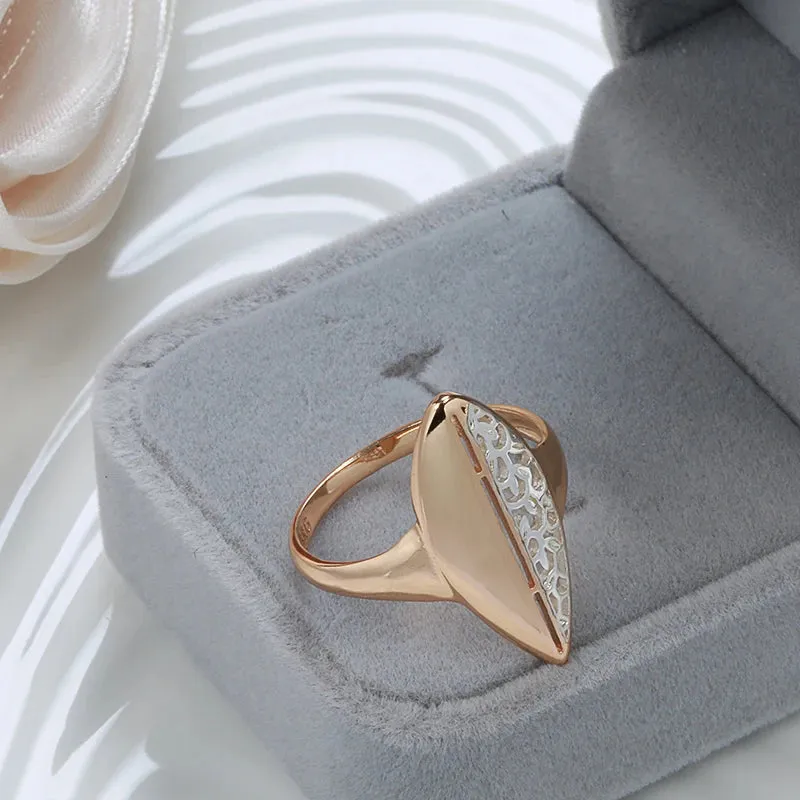 Elegant Ethnic Flower 14K Rolled Rose Gold Leaf Hollow Silver Pattern Ring For Women, Fashion Vintage Jewelry