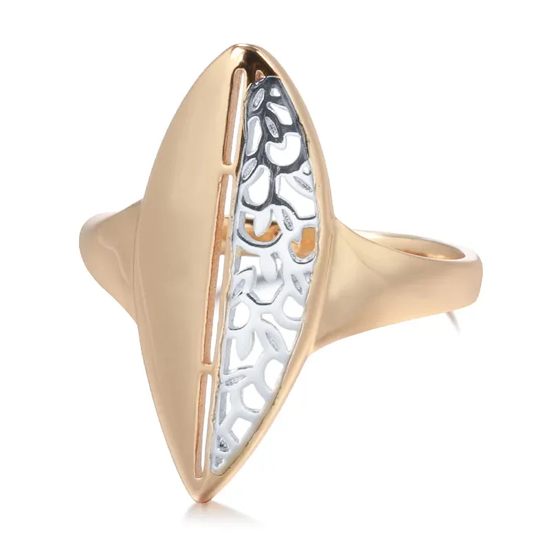 Elegant Ethnic Flower 14K Rolled Rose Gold Leaf Hollow Silver Pattern Ring For Women, Fashion Vintage Jewelry