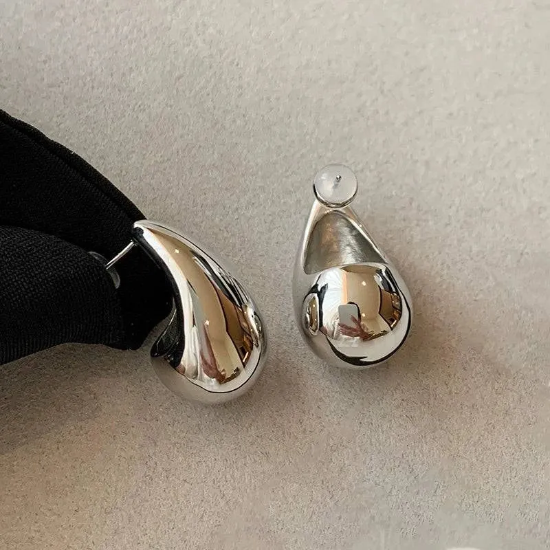 Elegant Gold & Silver Water Drop Stud Earrings - Unique Design