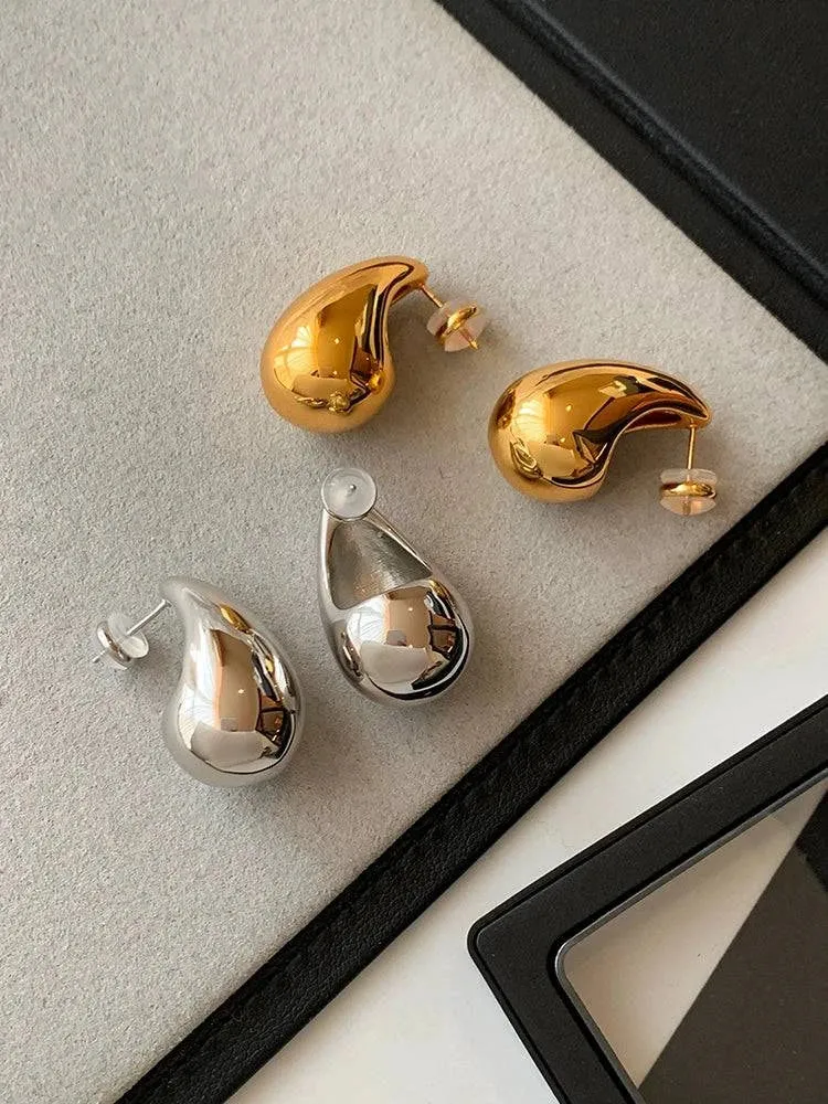 Elegant Gold & Silver Water Drop Stud Earrings - Unique Design